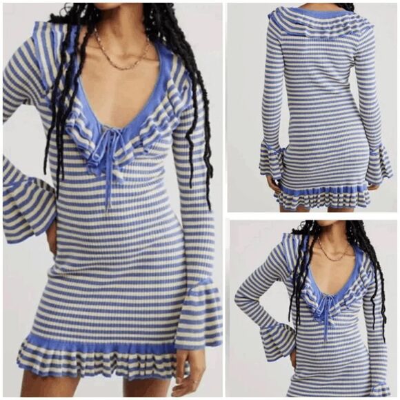 Free People Easy Baby Mini Dress - Blue/Yellow - Picture 1 of 3